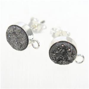 silver druzy quartz earring studs, silver plated, approx 10mm dia