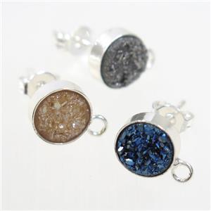 mix color druzy quartz earring studs, silver plated, approx 10mm dia