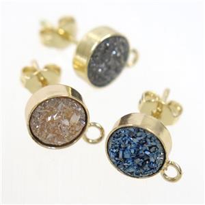 mix color druzy quartz earring studs, gold plated, approx 10mm dia