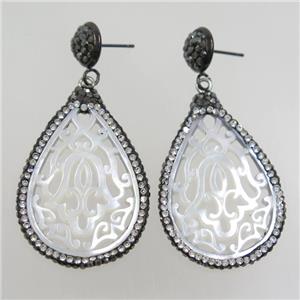 pearlized shell earring paved rhinestone, approx 25-35mm