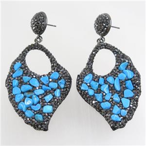 blue turquoise earring paved rhinestone, approx 35-52mm