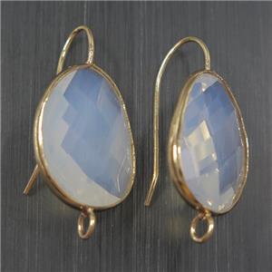 white opalite glass crystal earring with loop, gold plated, approx 15-20mm