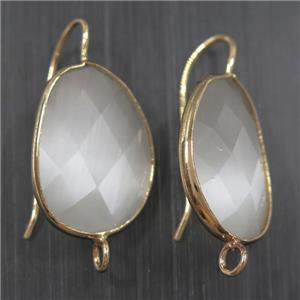 white glass crystal earring with loop, gold plated, approx 15-20mm