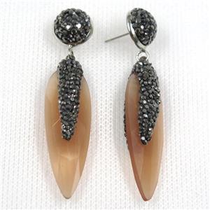 brown glass crystal earring paved rhinestone, approx 13-40mm
