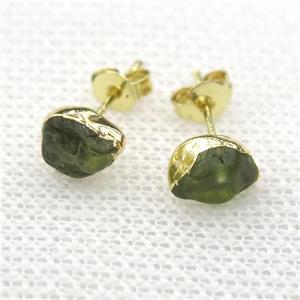 green Peridot Earring studs, gold plated, approx 6-9mm
