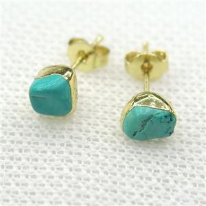 green Turquoise Stud Earring, gold plated, approx 6-9mm