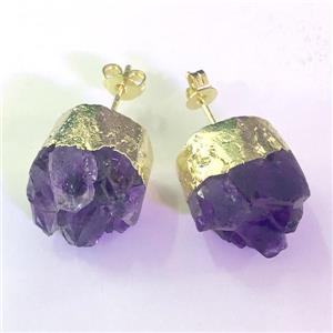 Amethyst Earring Studs, gold plated, approx 12-14mm dia
