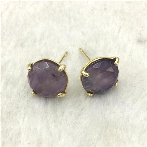 purple Amethyst Stud Earring, gold plated, approx 11mm dia