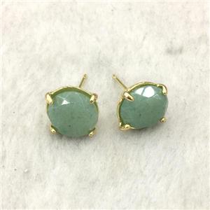 green Aventurine Stud Earring, gold plated, approx 11mm dia