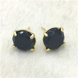 black onyx agate Stud Earring, gold plated, approx 11mm dia