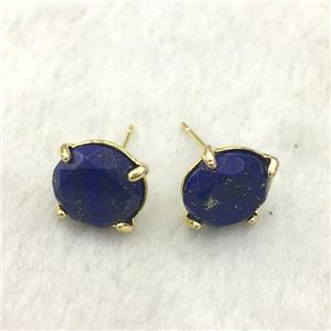blue Lapis Lazuli Stud Earring, gold plated, approx 11mm dia