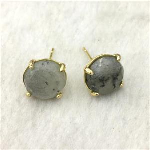 Labradorite Stud Earring, gold plated, approx 11mm dia