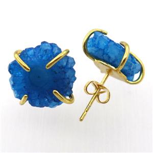 blue solar quartz druzy studs earring, approx 12-18mm