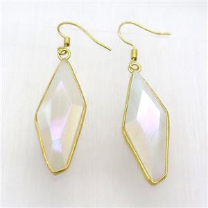 white agate hook earring, gold plated, approx 10-25mm
