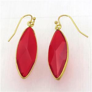 red cat eye glass Hook Earring, eye, gold plated, approx 12-32mm