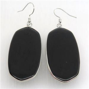 black cat eye glass oval Hook Earring, platinum plated, approx 22-45mm