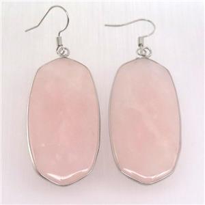 Rose Quartz oval Hook Earring, platinum plated, approx 22-45mm