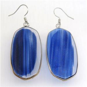blue Agate oval Hook Earring, platinum plated, approx 22-45mm