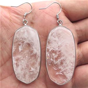 Clear Quartz oval Hook Earring, platinum plated, approx 22-45mm