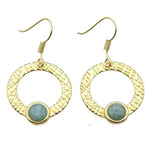copper hook Earrings with Amazonite, gold plated, approx 23mm dia