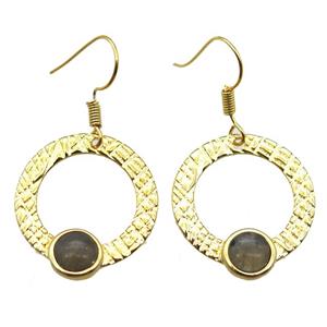 copper hook Earrings with Labradorite, gold plated, approx 23mm dia