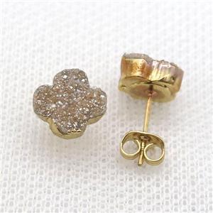 champagne druzy agate earring studs, gold plated, approx 10mm