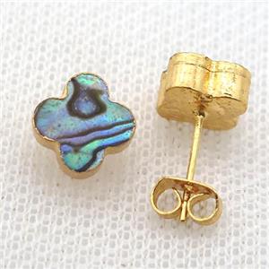 Abalone Shell earring studs, clover, gold plated, approx 10mm