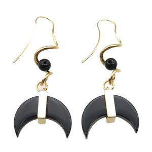 black Onyx Agate Earring, moon, gold plated, approx 22-50mm