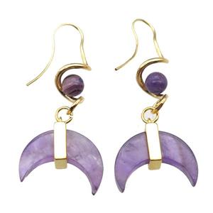 Amethyst hook Earring, moon, gold plated, approx 22-50mm