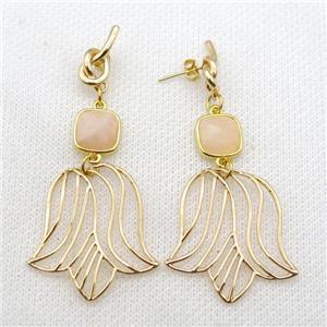 copper earrings with moonstone, gold plated, approx 28-60mm