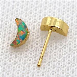 synthetic Fire Opal moon Stud Earrings, gold plated, approx 4-8mm