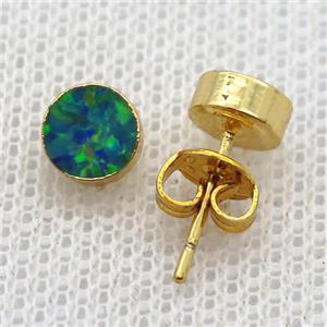 synthetic Fire Opal circle Stud Earrings, gold plated, approx 6mm dia