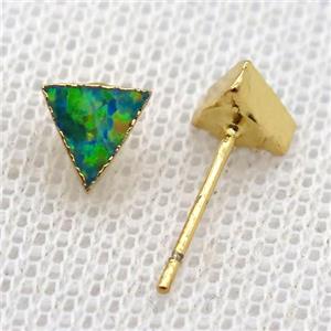 synthetic Fire Opal triangle Stud Earrings, gold plated, approx 6mm