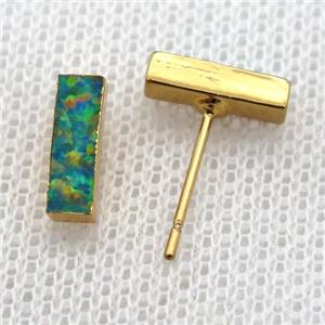synthetic Fire Opal rectangle Stud Earrings, gold plated, approx 10mm