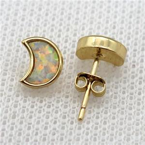 synthetic Fire Opal moon Stud Earrings, gold plated, approx 4-8mm