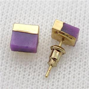 purple Jade Earrings stud, gold plated, approx 7mm
