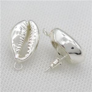 Conch Shell stud Earrings with bail, silver plated, approx 15-20mm