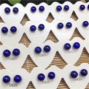 925 sterling silver Stud Earrings with blue Lapis, approx 6mm dia