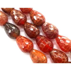 ruby fire Agate beads, faceted teardrop, grade A, 13x18mm, approx 22pcs per st