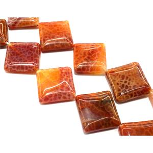 Fire Agate beads, square, grade A, ruby, 20x20mm, approx 20pcs per st