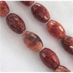 ruby fire agate bead, faceted barrel, approx 10x30mm