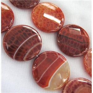 ruby fire agate bead, faceted flat-round, approx 15mm dia