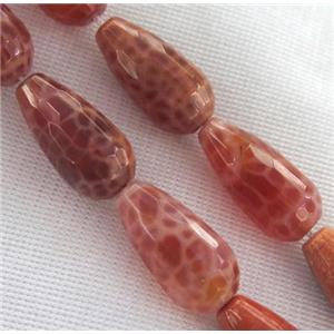 ruby Fire Agate beads, faceted 3D-teardrop, approx 8x15mm
