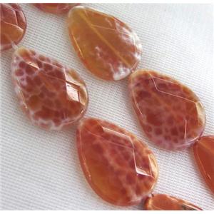 ruby fire agate beads, faceted teardrop, approx 22x30mm