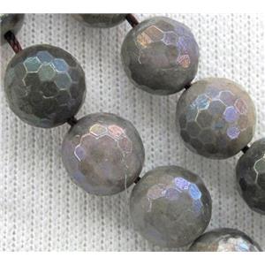 Labradorite Stone bead, faceted round, AB color, 10mm dia, approx 38pcs per st