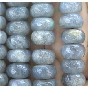 Labradorite Stone bead, grey, faceted rondelle, approx 5x10mm