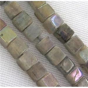 Labradorite Stone bead, cube, AB color, approx 6x6x6mm
