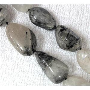 black rutilated quartz bead, freeform, approx 14-28mm, 16.5 inches