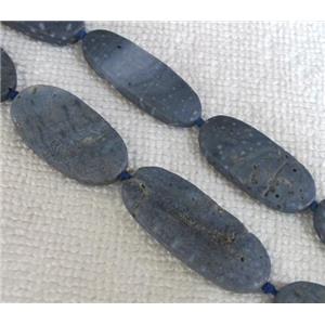 blue Coral Fossil Beads, chrysanthemum, flat oval, approx 11x24-13x30mm, 16 inches
