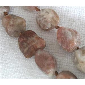 Natural sun stone bead, freeform, approx 8x13-12x15mm, 16 inches
